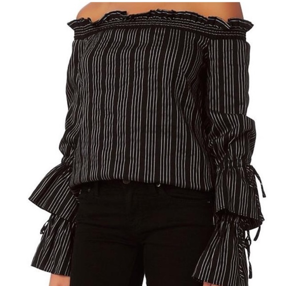 INTERMIX SOFIA OFF SHOULDER CROPPED SILHOUETTE TOP STRETCHY COTTON BLEND SIZE S - Picture 2 of 8